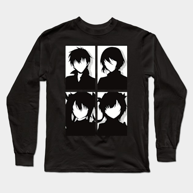 The Misfit of Demon King Academy or Maou Gakuin Anime Characters : Anos Voldigoad, Misha Necron, Sasha Necron, and Lay Glanzudlii in Black and white Minimalist Pop art Design Long Sleeve T-Shirt by Animangapoi